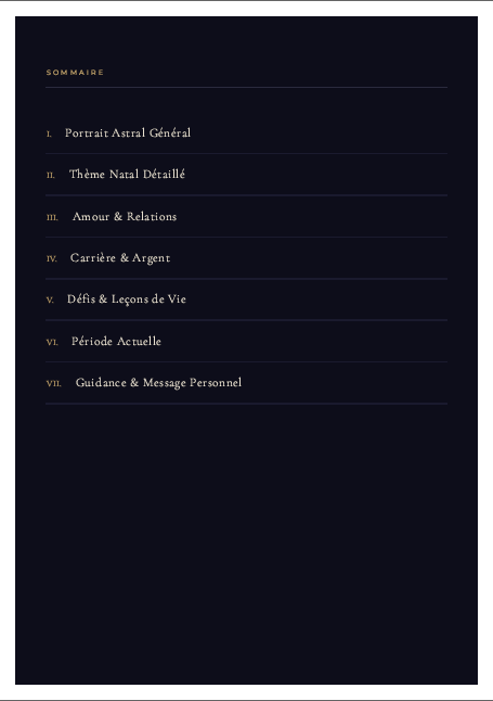 Sommaire du rapport astral